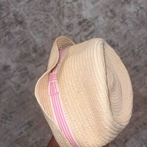 Stylish Cream Fedora with Pink Ribbon